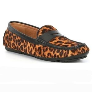 Flag LTD. Women's Morgan Leather Leopard Print Calf Hair Loafers